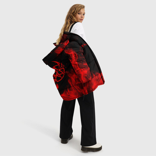 Женская зимняя куртка 3D с принтом Disturbed на спине, вид сбоку #3