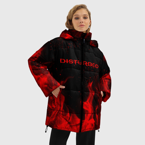Женская зимняя куртка 3D с принтом Disturbed на спине, фото на моделе #1