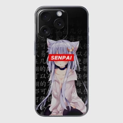 Чехол для iPhone 15 Pro силиконовый с защитой камеры Senpai anime neko girl