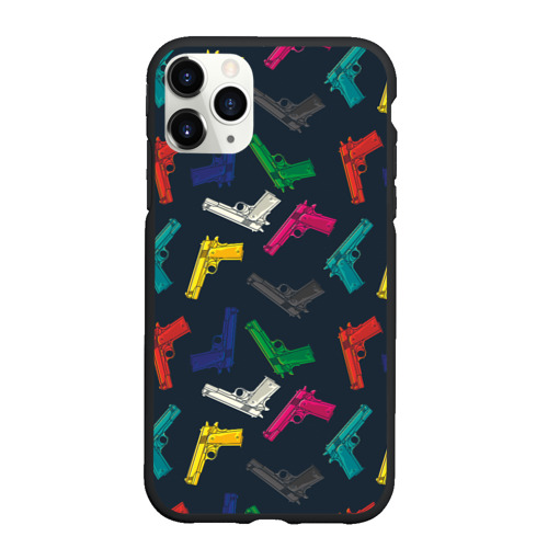 Чехол для iPhone 11 Pro Max матовый с принтом Разноцветные пистолеты, вид спереди #2