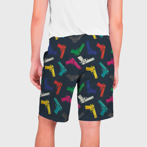 Мужские шорты 3D с принтом Разноцветные пистолеты, вид сзади #1