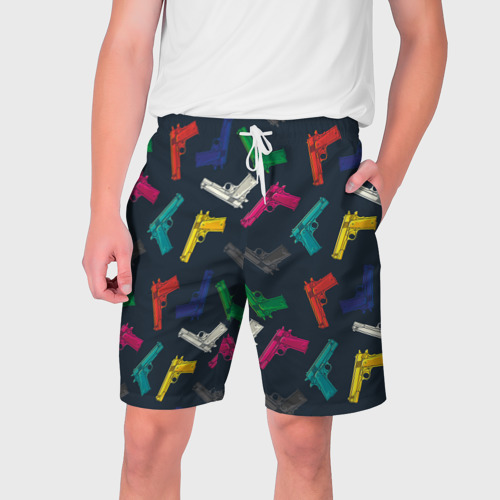 Мужские шорты 3D с принтом Разноцветные пистолеты, вид спереди #2
