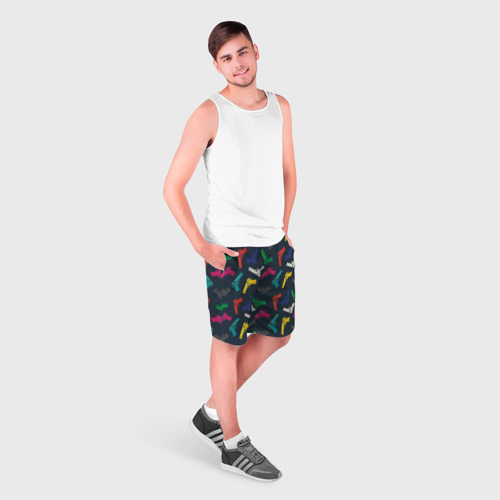 Мужские шорты 3D с принтом Разноцветные пистолеты, фото на моделе #1