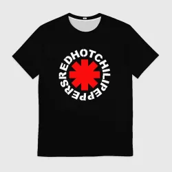 Мужская футболка 3D Red Hot chili peppers logo on black
