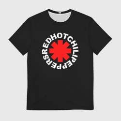 Мужская футболка 3D Red Hot chili peppers logo on black