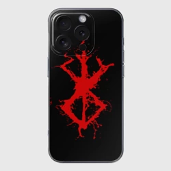 Чехол для iPhone 16 Pro Max силиконовый с защитой камеры Berserk logo elements red