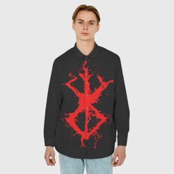 Мужская рубашка oversize 3D Berserk logo elements red - фото 2