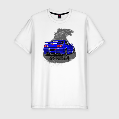 Мужская футболка приталенная из хлопка с принтом R34 Godzilla, вид спереди №1