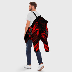 Куртка с принтом Cyberpunk 2077 Киану Ривз для мужчины, вид на модели сзади №3. Цвет основы: черный