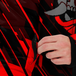 Куртка с принтом Cyberpunk 2077 Киану Ривз для мужчины, вид на модели спереди №3. Цвет основы: черный