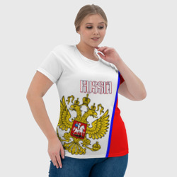 Футболка с принтом Russia Sport для женщины, вид на модели спереди №4. Цвет основы: белый