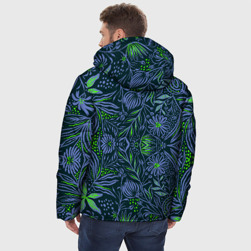 Мужская зимняя куртка 3D с принтом Череп В Цветах, вид сзади #2