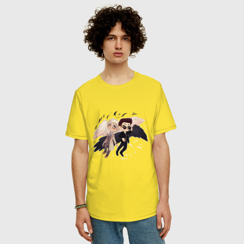 Мужская футболка хлопок Oversize Good Omens, цвет желтый - фото 3