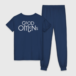 Пижама с принтом Good Omens для женщины, вид сзади №1. Цвет основы: темно-синий