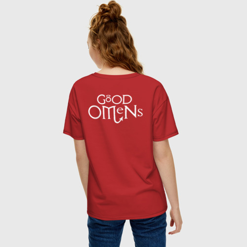 Женская футболка хлопок Oversize Good Omens, цвет красный - фото 4