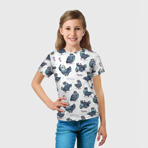 Детская футболка 3D с принтом Голуби, вид сбоку #3