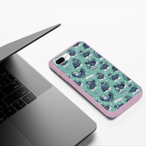 Чехол для iPhone 7Plus/8 Plus матовый Голуби и червяки, цвет розовый - фото 5