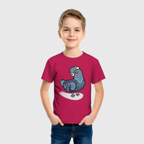Детская футболка хлопок Удивленный голубь, цвет маджента - фото 3