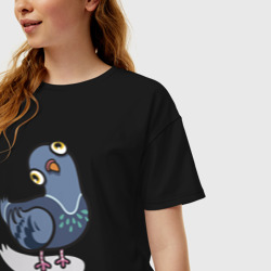 Женская футболка хлопок Oversize Удивленный голубь - фото 2