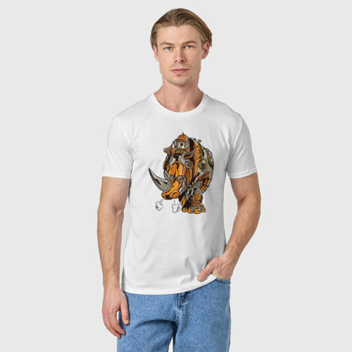 Мужская футболка хлопок Носорог Steampunk, цвет белый - фото 3