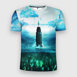 Мужская футболка 3D Slim Bioshock башня и подводный город
