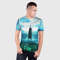 Мужская футболка 3D Slim Bioshock башня и подводный город - фото 2