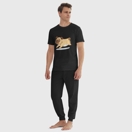 Мужская пижама хлопок Прыгающий забавный мопс, цвет черный - фото 5