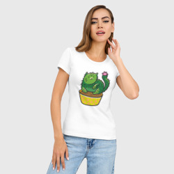 Женская футболка хлопок Slim Кот  кактус - фото 2