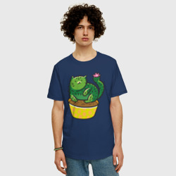 Мужская футболка хлопок Oversize Кот  кактус - фото 2
