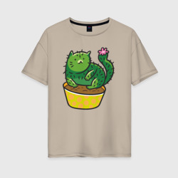 Женская футболка хлопок Oversize Кот  кактус