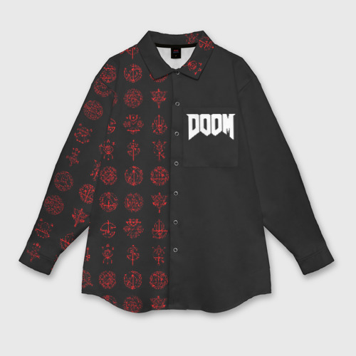 Мужская рубашка oversize 3D Doom - Руны, цвет белый