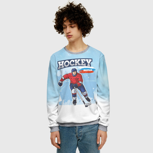 Мужской свитшот 3D Хоккей  Russia, цвет меланж - фото 3