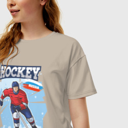 Женская футболка хлопок Oversize Хоккей Russia - фото 2