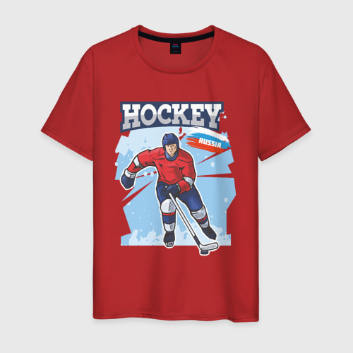 Мужская футболка хлопок Хоккей Russia, цвет красный