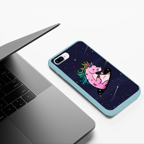 Чехол для iPhone 7Plus/8 Plus матовый Единорог и телепорт, цвет мятный - фото 5