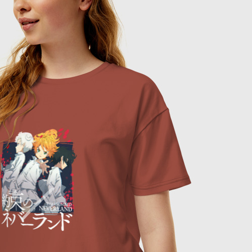 Женская футболка хлопок Oversize Yakusoku no Neverland, цвет кирпичный - фото 3