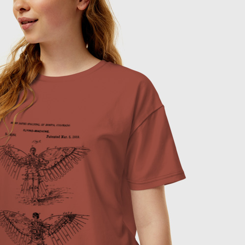Женская футболка хлопок Oversize Patent - Летательная машина, цвет кирпичный - фото 3