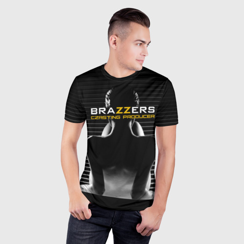 Мужская футболка 3D Slim с принтом Brazzers сasting-producer, фото на моделе #1