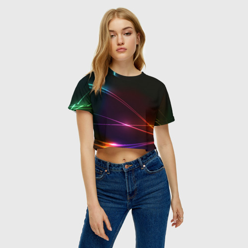 Женская футболка Crop-top 3D Неоновые Линии, цвет 3D печать - фото 3