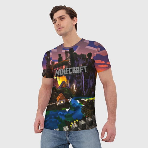 Мужская футболка 3D с принтом MINECRAFT CITY, фото на моделе #1