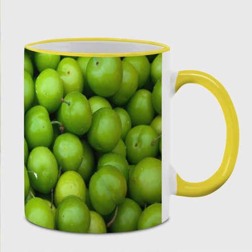 Кружка с полной запечаткой Зелёные яблоки, цвет Кант желтый