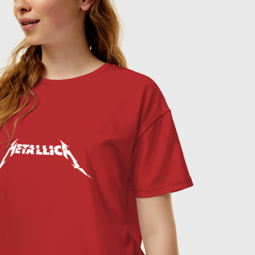 Женская футболка хлопок Oversize Metallica+на спине, цвет красный - фото 3