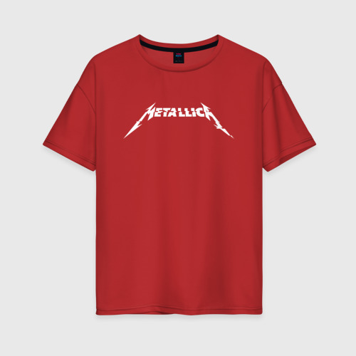 Женская футболка хлопок Oversize Metallica+на спине, цвет красный