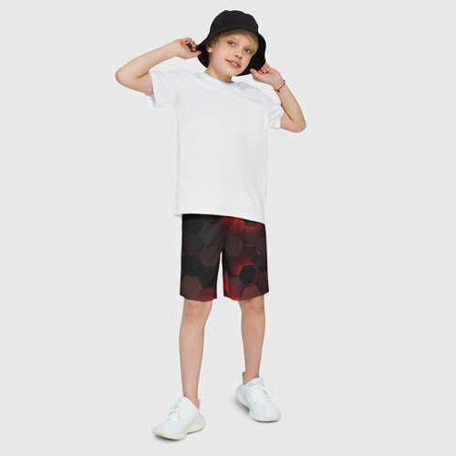 Детские спортивные шорты 3D Красные абстрактные плиты, цвет 3D печать - фото 3