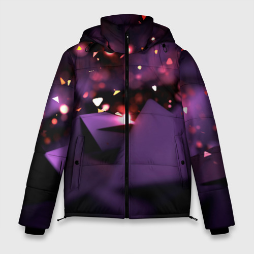 Мужская зимняя куртка 3D с принтом Фиолетовая абстракция с блестками, вид спереди #2