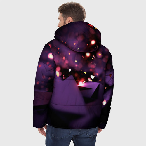 Мужская зимняя куртка 3D с принтом Фиолетовая абстракция с блестками, вид сзади #2