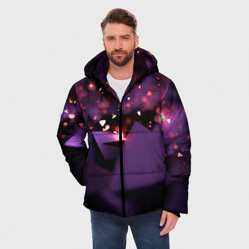 Мужская зимняя куртка 3D с принтом Фиолетовая абстракция с блестками, фото на моделе #1