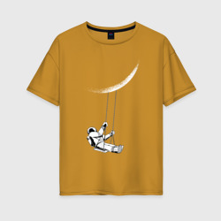 Женская футболка хлопок Oversize Космонавт на луне