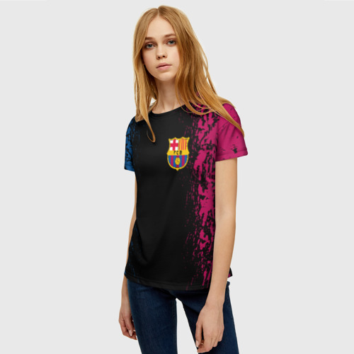 Женская футболка 3D с принтом FC BARCA, фото на моделе #1