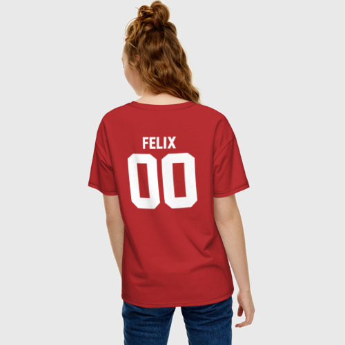 Женская футболка хлопок Oversize Stray kids felix, цвет красный - фото 4